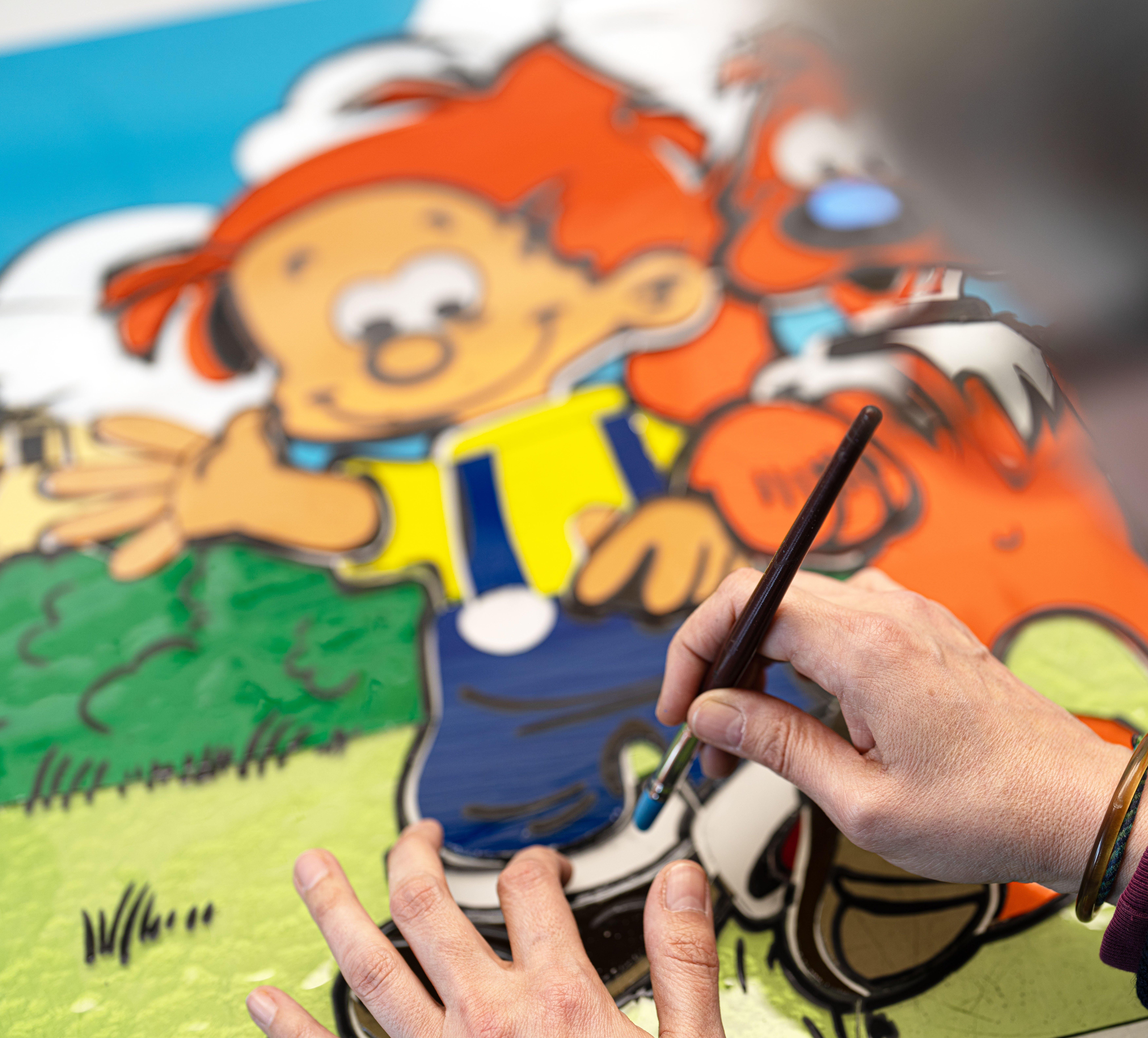 Vitrail de Boule & Bill en cours de réalisation © Studio Boule & Bill, 2025,  Ateliers Loire - Chartres