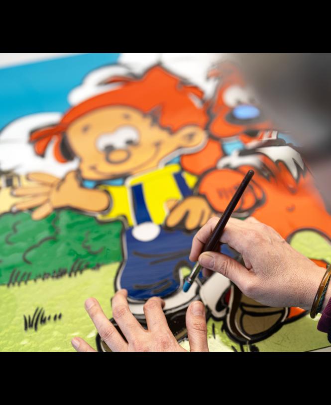 Vitrail de Boule & Bill en cours de réalisation