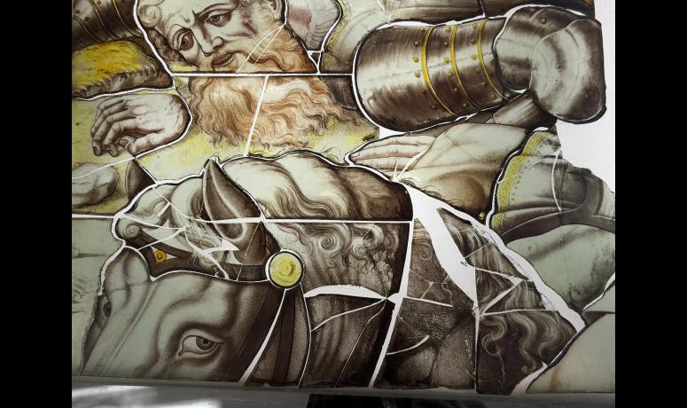 Détail de la Bataille de Clavijo en cours de restauration